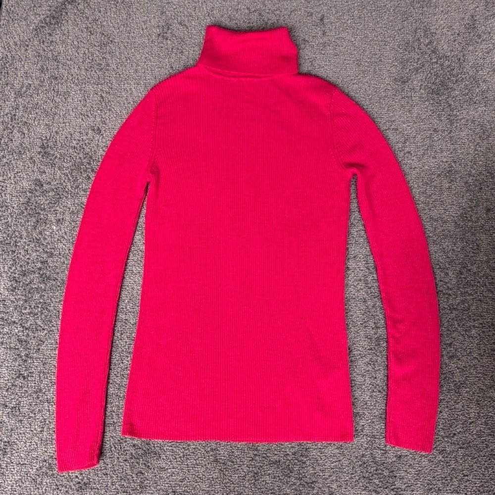 Uniqlo Womens 100% Wool Ribbed Turtleneck Sweater Pink‎ Long Sleeve M 453458
